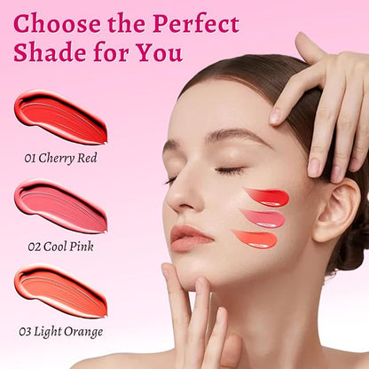 UCANBE 3PCS Liquid Blush Makeup Set – Dewy Cream Cheek Tint for Face – Blendable Long-Lasting Lightweight Natural Flushed Look (Cherry Red, Cool Pink, Light Orange)
