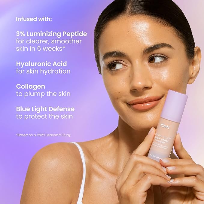 JOAH Crystal Glow Peptide-Infused Foundation, 2-in-1 Multitasking Korean 1.01 Oz