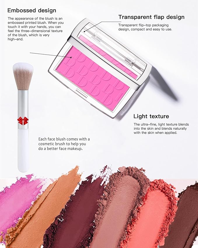 Pink Powder Blush Palette, Matte Powder Makeup Blush Enhancing -#Pink