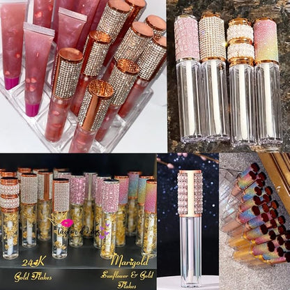 AMORIX 20 Pack Diamond Lip Gloss Tubes with Wand 5ml Empty Rhinestone Cute Lipgloss Bottles/Containers Crystal Lip Gloss Supplies Kit + 2pcs Syringes + Labels for DIY Lip Gloss Base
