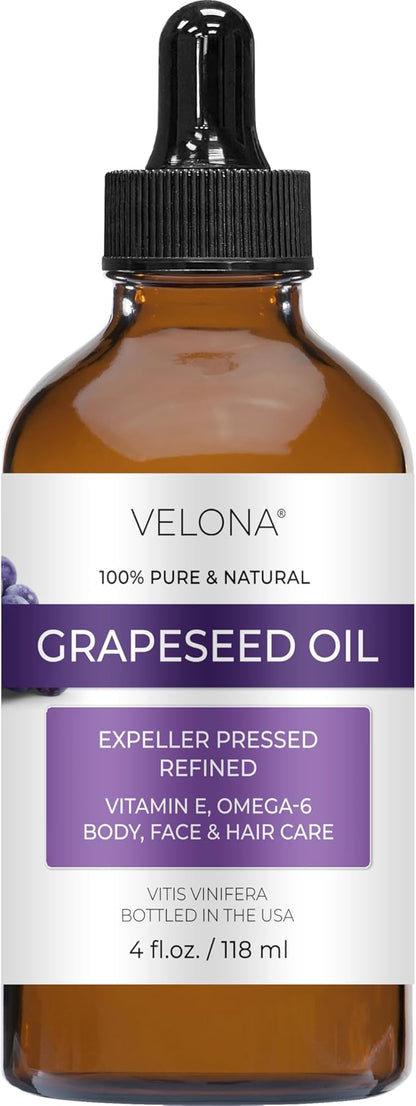 velona Grapeseed Oil 4 fl oz | 100% Pure and Natural Carrier Oil | Refined, Cold pressed | Skin, Face, Body, Hair Care | Use Today - Enjoy Results