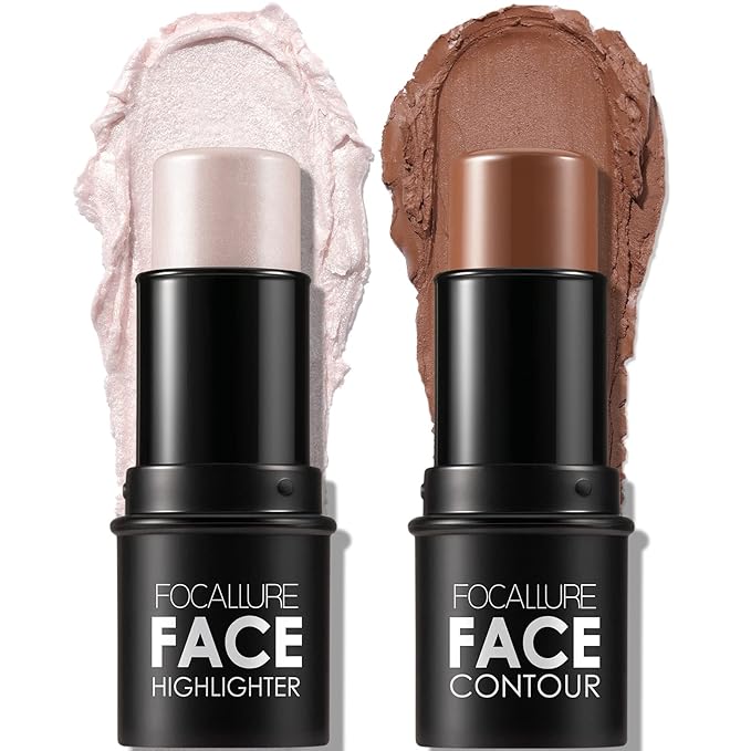 FOCALLURE 2 Pcs Contour Foundation Stick, Highlighter & Trimming Stick,Universal