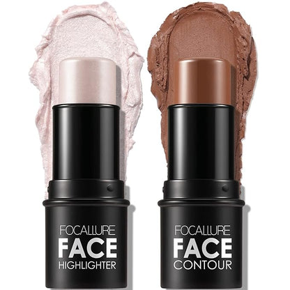 FOCALLURE 2 Pcs Contour Foundation Stick, Highlighter & Trimming Stick,Universal