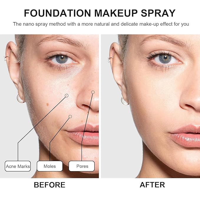Airbrush Foundation Makeup Spray, Long Lasting Waterproof Full (#3 Nude) 2.36oz