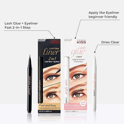 KISS Clear Lash GLUEliner, Felt-Tip Eyelash Adhesive, Clear Matte Finish, Foolproof Application, Easy Touch-Up, 0.02 Oz. 0.02 Fl Oz (Pack of 1)