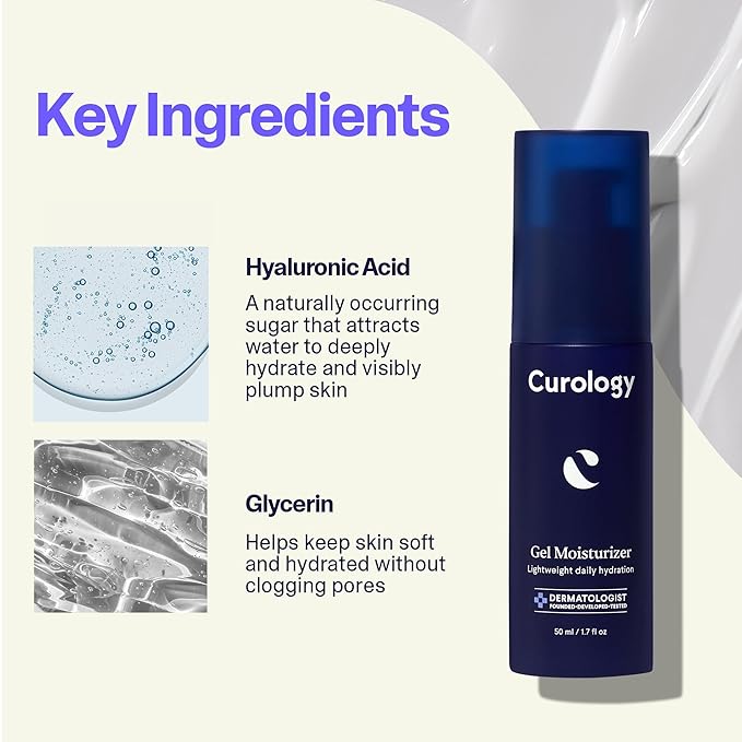 Curology Gel Face Moisturizer, Lightweight Daily Face Lotion for Oily, Dry or Sensitive Skin, with Hyaluronic Acid, Fragrance Free, 1.7 fl oz