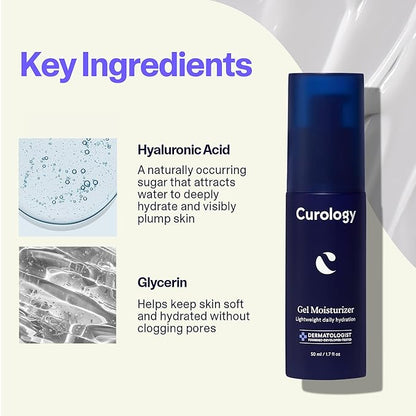 Curology Gel Face Moisturizer, Lightweight Daily Face Lotion for Oily, Dry or Sensitive Skin, with Hyaluronic Acid, Fragrance Free, 1.7 fl oz