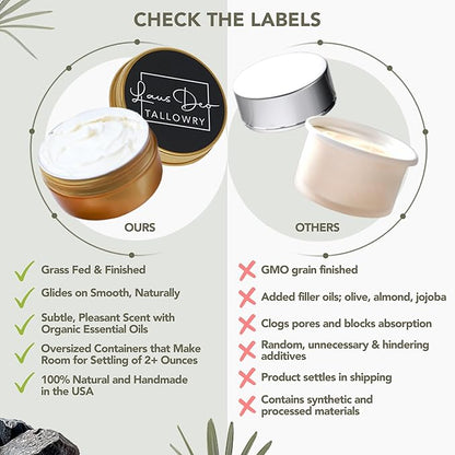 New & Unique Beef Tallow for Skin - Whipped Tallow Balm for Face Body-No Filler Oil or Honey. Moisturizer for Acne Eczema Dry Sensitive Skin. Homemade Natural USA - Grass Fed,Organic EO, Absorbs Fast