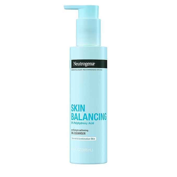 Neutrogena Skin Balancing Purifying Gel Cleanser with 2% Polyhydroxy Acid (PHA), Softening Face Wash for Normal & Combo Skin, Paraben-Free, Soap-Free, Sulfate-Free, 6.3 oz