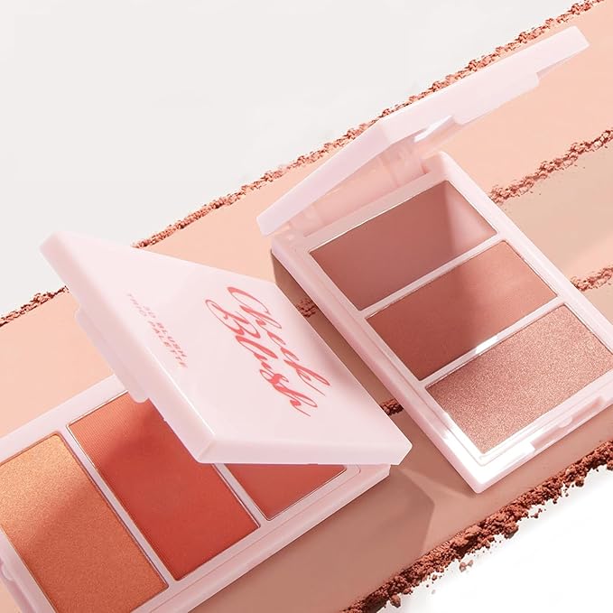 3D Blush Palette, Multi-Use Makeup Powder Blush Palette Cream Blush For Cheeks, Mulit Balm, Lightweight, Smooth, Blendable, Long-Lasting Pigment, Natural Shimmery Or Matte Finish, #01 Rose