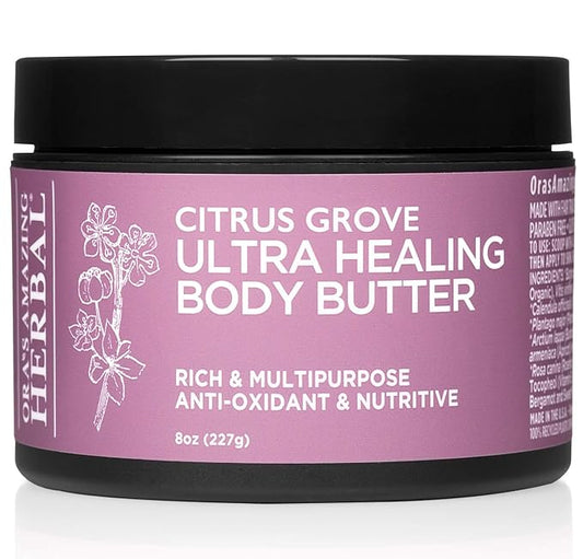 Ora's Amazing Herbal Ultra Healing Body Butter, Intensive Moisturizer For Dry Skin, Marjoram & Bergamot Essential Oil, 8 oz, Citrus Grove Scent