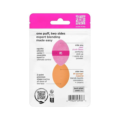Real Techniques Miracle 2-In-1 Powder Puff, Dual-Sided, Full-Size Makeup Blending Puff, Reversible Elastic Band, Precision Tip Makeup Sponge & Powder Puff, For Liquid, Cream & Powder, 1 Count