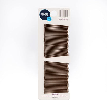 Amazon Basics Bobby Pins, Brown Hair Pins for all Hair types, 72 Count