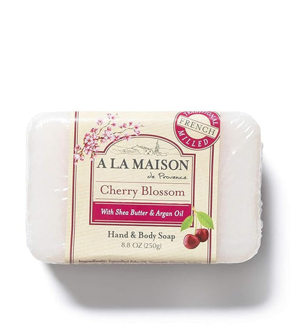 A LA MAISON Cherry Blossom Bar Soap - Triple French Milled Natural Moisturizing Hand Soap Bar (3 Bars of Soap, 8.8 oz)