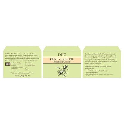 DHC Olive Virgin Oil Essential Cream, Moisturizer, Hydrating, Promotes Skin Elasticity, Radiant, Fragrance and Colorant Free, Ideal for All Skin Types, 1.7 oz. Net wt.