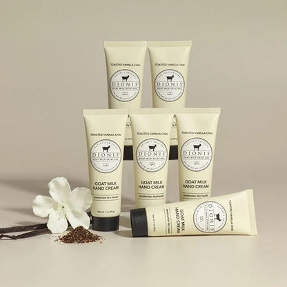 Dionis - Goat Milk Skincare Scented Hand Cream, Travel Size Self Care Moisturizing Lotion For Women, Vitamins & Minerals Hydrate Dry Skin - Cruelty Free, Paraben Free, Vanilla Chai, 1oz Set of 6