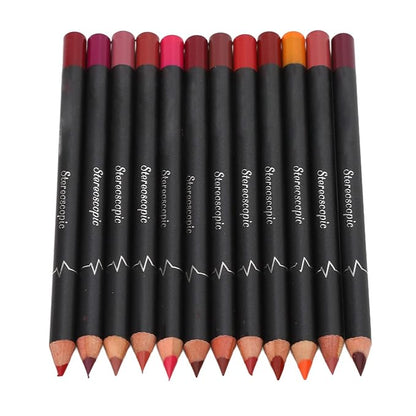 12Pcs Lip Liner Contour Pencil, Waterproof Lip Liner Contour Pencil Waterproof Matte Lipstick Set for Beauty Lovers Lipstick Pencil Makeup Tool Set Lip Contour Pencil Matte Lipstic