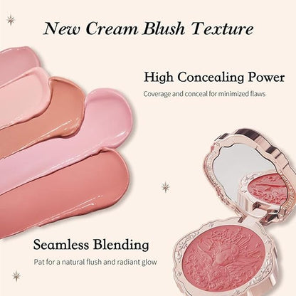 Flower Knows Little Angel Cream Blush,Buildable & Blendable Makeup Blush for cheeks,Soft & Long-lasting,Pink Nude Flush for All Skin Tones(03 Paradise Poet,6g)