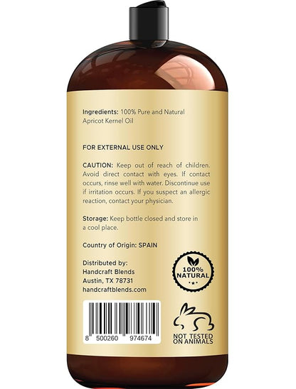 Handcraft Blends Apricot Kernel Oil - Cold-Pressed 28 Fl Oz - 100% Pure and Natural - Premium Grade Carrier Oil for Skin and Hair - Hair and Body - Massage - Hexane-Free