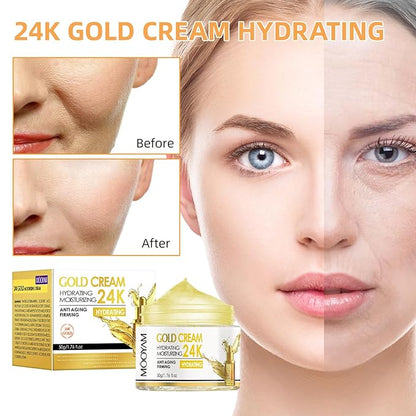 Moisturing Face Cream Skincare for Women,Day Night 24k Gold Facial Cream for Face，Hydration Face Cream for All Skin Types (1.7 Oz)