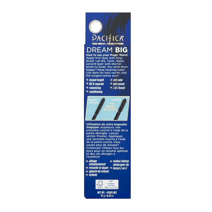 Pacifica Dream Big Mascara – Black Magic 7-in-1 Lash Extending Mascara, Twist-Adjust Brush for Length & Volume, Lash Serum Infused, Vegan Ophthalmologist tested