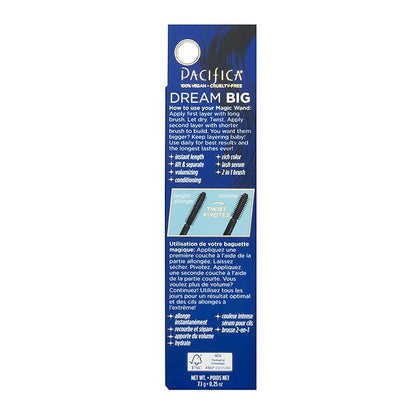 Pacifica Dream Big Mascara – Black Magic 7-in-1 Lash Extending Mascara, Twist-Adjust Brush for Length & Volume, Lash Serum Infused, Vegan Ophthalmologist tested