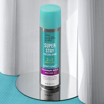 KISS COLORS & CARE Maximum Hold 2-in-1 Super Stay Freezing Spray, 11.1 oz. - Daily Hair Styling, Safe on Skin & Hair, Easy Wash Out, Humidity Resistant, Sweat Resistant, Spring Floral Scent