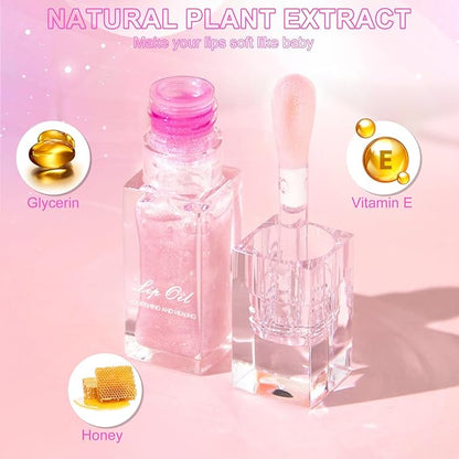 Black Color Changing Lip Oil, Temperature Change Glitter Lip Gloss, Moisturizing Plumping Lip Oil, Light Texture Non Sticky Lip Tint Oil for Lip Care (#05 Pearly Black)