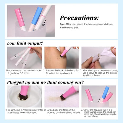 Freckle Blush Pen, 2in1 Dark Brown Faux Freckle Stamp Pen Coral Orange Liquid Blush for Natural Summer Sunkissed Makeup, Lifelike Waterproof Long Lasting Quick Dry Fake Frecks Tint Marker02#