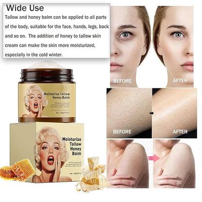 Whipped Beef Tallow and Honey Balm, Grass-Fed Beef Tallow & Raw Wild Honey Blend Moisturizer, 3.5oz, Tallow Face Moisturizer Body & Face Moisturizer Infuses the Body with honey To Moisturize the Skin