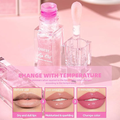 2 PCS Magic Color Changing Lip Oil V2, Boss Up Color Changing Lip Oil, Big Brush Head Hydrating Plumping Lip Oil Tinted, Long Lasting Nourishing Non-sticky Lip Glow Oil for Lip Care