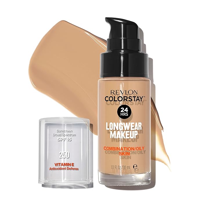 Revlon Liquid Foundation, ColorStay Face Makeup for Combination Beige (250), 1.0 oz