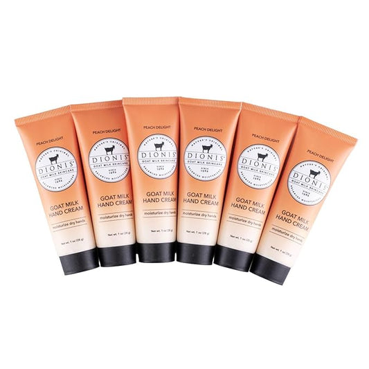 Dionis - Goat Milk Skincare Scented Hand Cream (1 oz) Set of 6, Moisturizing Lotion for Dry Skin, Good for Sensitive Skin, Cruelty-free and Paraben-free (Peach Delight)