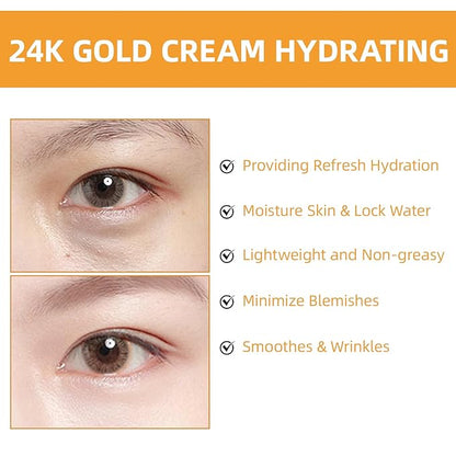 Moisturing Face Cream Skincare for Women,Day Night 24k Gold Facial Cream for Face，Hydration Face Cream for All Skin Types (1.7 Oz)