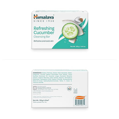 Himalaya Refreshing Cucumber Cleansing Bar, Face and Body Soap for Soft Skin, 4.41 oz, 12 Pack