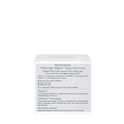 Neutrogena Triple Age Repair Anti-Aging Night Cream Facial Moisturizer, Tone-Evening Dark Spot Remover & Firming Anti-Wrinkle Nighttime Face & Neck Cream, Vitamin C & Glycerin, 1.7 oz