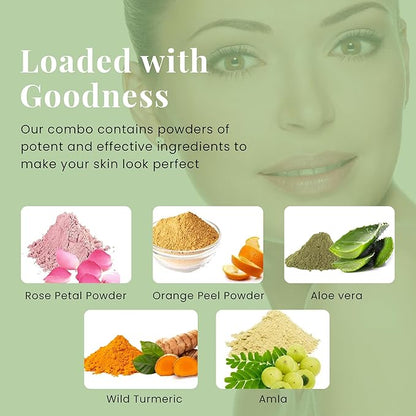 Herbal Skin Care Set | 5 powders in One Pack | Aloe vera, Amla, Orange Peel, Rose & Wild Turmeric powders | 100g Each | DIY Face Mask Powders | By Yogi's Gift®