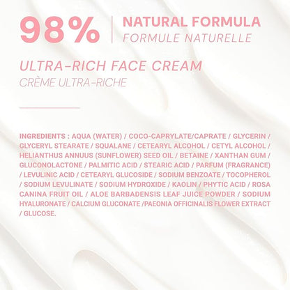 Panier des Sens - Ultra Rich Face Cream - with Hyaluronic Acid + Peony Extract - Moisturizing and Radiance - Skin Care for Women Made in France - Facial Moisturizer 99% Natural Ingredients – 1.7 floz