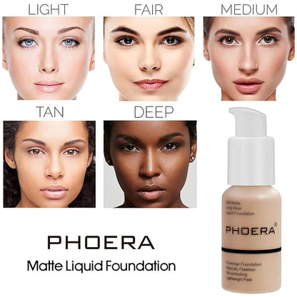 PHOERA Foundation Full Coverage,and Medium Coverage 2024 New Flawless Complexion(101+N01/Porcelain+Porcelain)