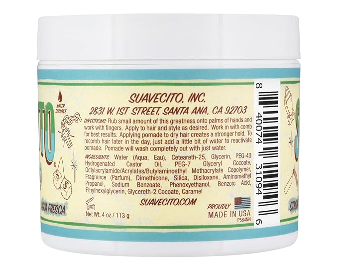 Suavecito Agua Fresca Pomade Firme (Strong) Hold 4 oz, Spring Edition 1 Pack - Medium Shine Water Based Wax Like Flake Free Hair Gel - Easy To Wash Out - All Day Hold For All Hair Styles