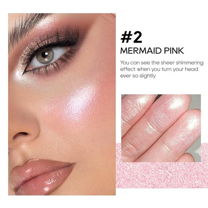 Baked Pink Highlighter Powder Palette, Makeup Highlighter Powder Mermaid Pink