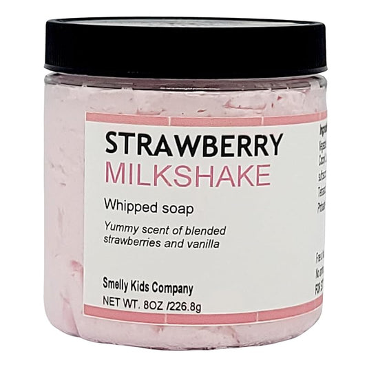 Smelly Kids Company Moisturizing Whipped Soap- Kid Friendly Cream Body Wash| Hand Wash| Shave Butter, For all skin types| No Sulfates, No Parabens, Cruelty-Free|8oz (Strawberry Milkshake))