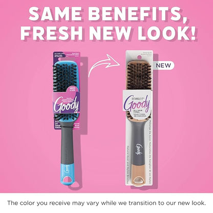 Goody Detangle It Boar Bristle Hair Brush, Use as a Detangling or Styling Brush, Conditions & Boosts Shine, Helps Tackle Knots & Reduce Frizz, For Wet or Dry Hair, Brown/Grey