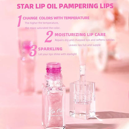 3 Colors Magic Color Changing Lip Oil V2, Boss Up Color Changing Lip Oil, Big Brush Head Hydrating Plumping Lip Oil Tinted, Long Lasting Nourishing Non-sticky Lip Glow Oil for Lip Care