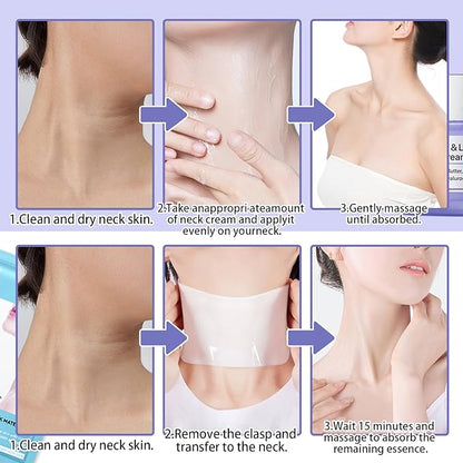 Neck Firming Cream and Neck Mask Set,Non-greasy Tighten Face Cream Skincare Moisturizer, 10 Pieces Deep Moisturizing Masks for Tightening, All Skin Type, 11 Pack