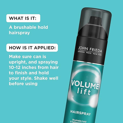John Frieda Volume Lift Hairspray, Volumizing Hairspray with Air-Silk Technology for Fine or Flat Hair, Adds Body, Long-Lasting Hold, and Fullness for Fine, Thin Hair, 10 Oz, Pack of 2