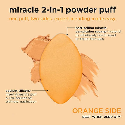 Real Techniques Miracle 2-In-1 Powder Puff 4 Pack, Dual-Sided, Full Size Makeup Blending Puff, Reversible Elastic Band, Makeup Sponge & Powder Puff, For Liquid, Cream & Powder Products, Cruelty-Free