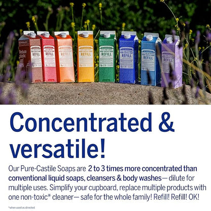 Dr. Bronner's Pure-Castile Magic Soap Liquid, Citrus, Made with Organic Oils for Body, Face, Hair, Dishes, Laundry Vegan, Natural, Non-GMO, Biodegradable, 18-in-1 Multi-Use - Citrus, 32oz + Refill