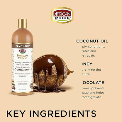 African Pride Moisture Miracle - For Natural Coils & Curls, Nourishes & Shines, Sulfate Free, Color Safe (16 Oz (3-in-1 Set))
