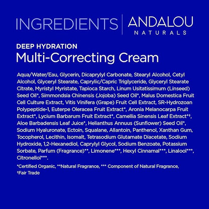 Andalou Naturals Deep Hydration Face Moisturizer, Multi-Correcting Cream, Day & Night Moisturizer for Face with Hyaluronic Acid & Vegan Collagen for Softer & More Supple Skin, 1.7 fl oz